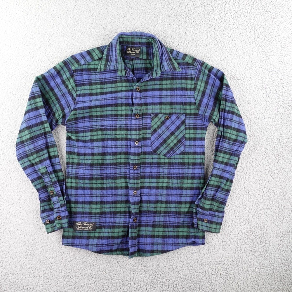 The Vermont‎ Flannel Co.  Shirt Mens Small Blue and Green Plaid  Made in USA